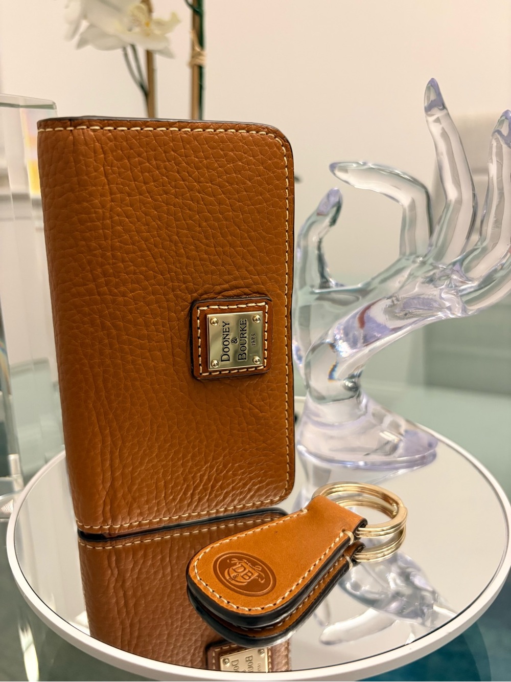 Dooney & Bourke Tan Leather Phone Wallet Case with Key Fob